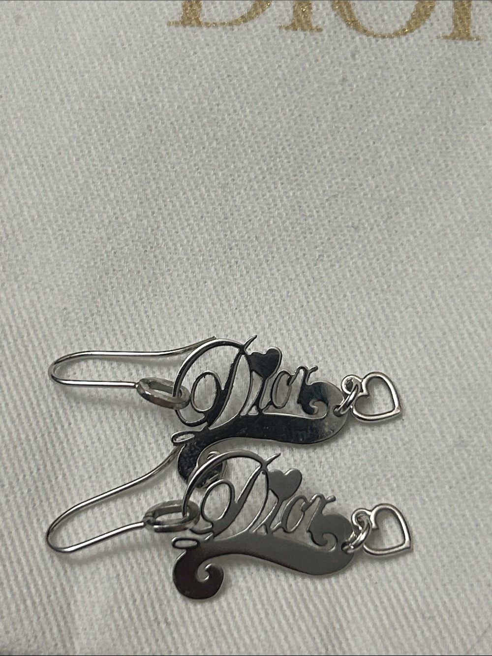 Christian Dior Vintage silver tone John Galliano era script logo earrings